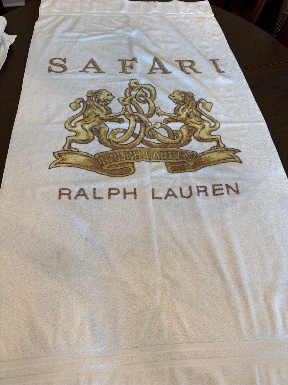 2- Matching Ralph Lauren White and Gold Safari Crest Towel